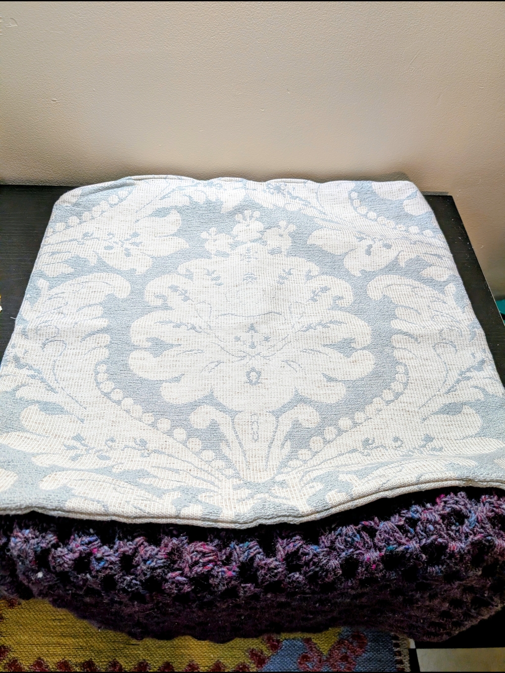 Blue and White Damask Decorative Cushion Cover